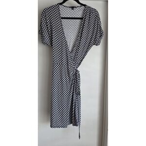 Gap Women's Wrap Dress Size M Black White Short Sleeve Knee Length
